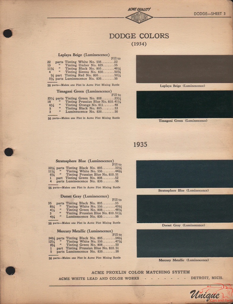 1934 Dodge Paint Charts Acme 2